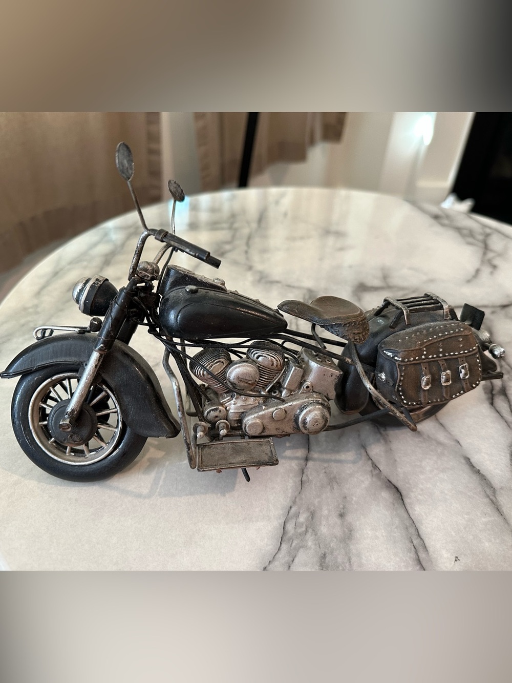 Vintage-Style Black Metal Motorcycle Sculpture - Decorative Home Art